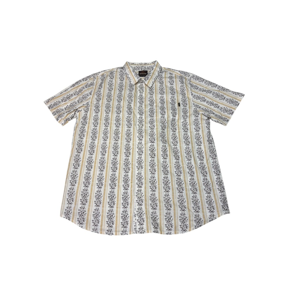 Prana Mens‎ X-Lrg Button Up Short Sleeve Shirt White Floral Print Casual